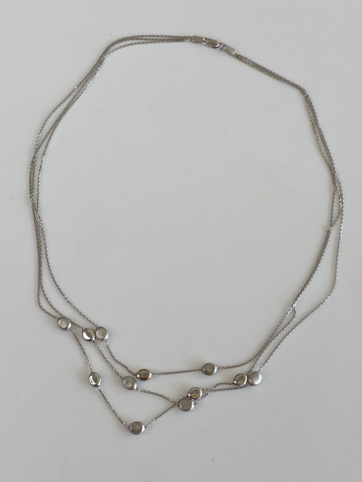 Vintage Solid 14k White Gold Oval Beads Tight Biker Link Chain Necklace - 17 inches