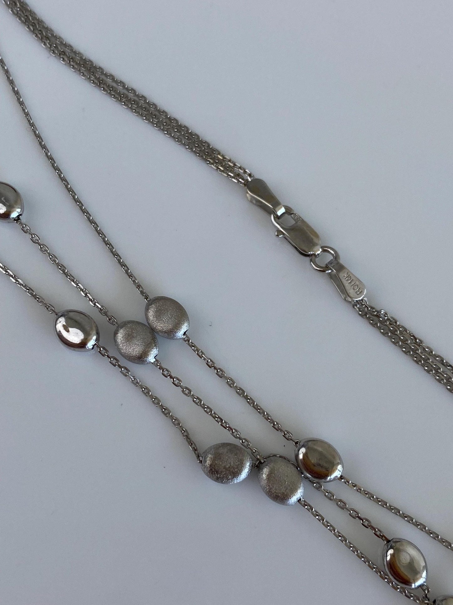Vintage Solid 14k White Gold Oval Beads Tight Biker Link Chain Necklace - 17 inches