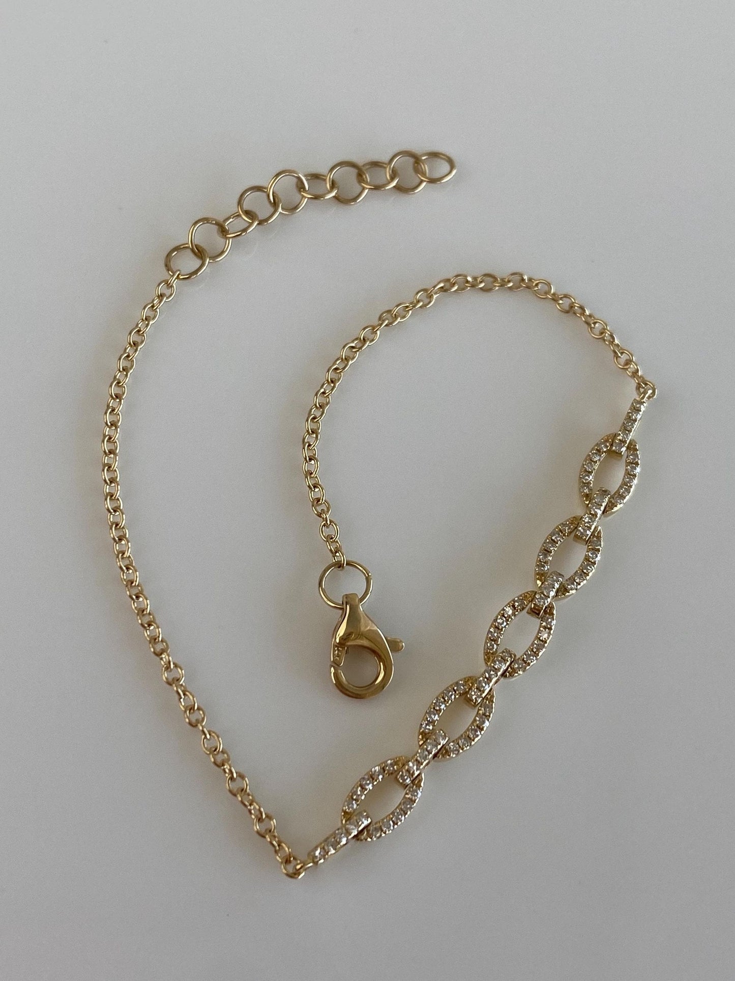 Vintage Solid 14k Yellow Gold Diamonds Link Rolo Chain Bracelet - 7 inches