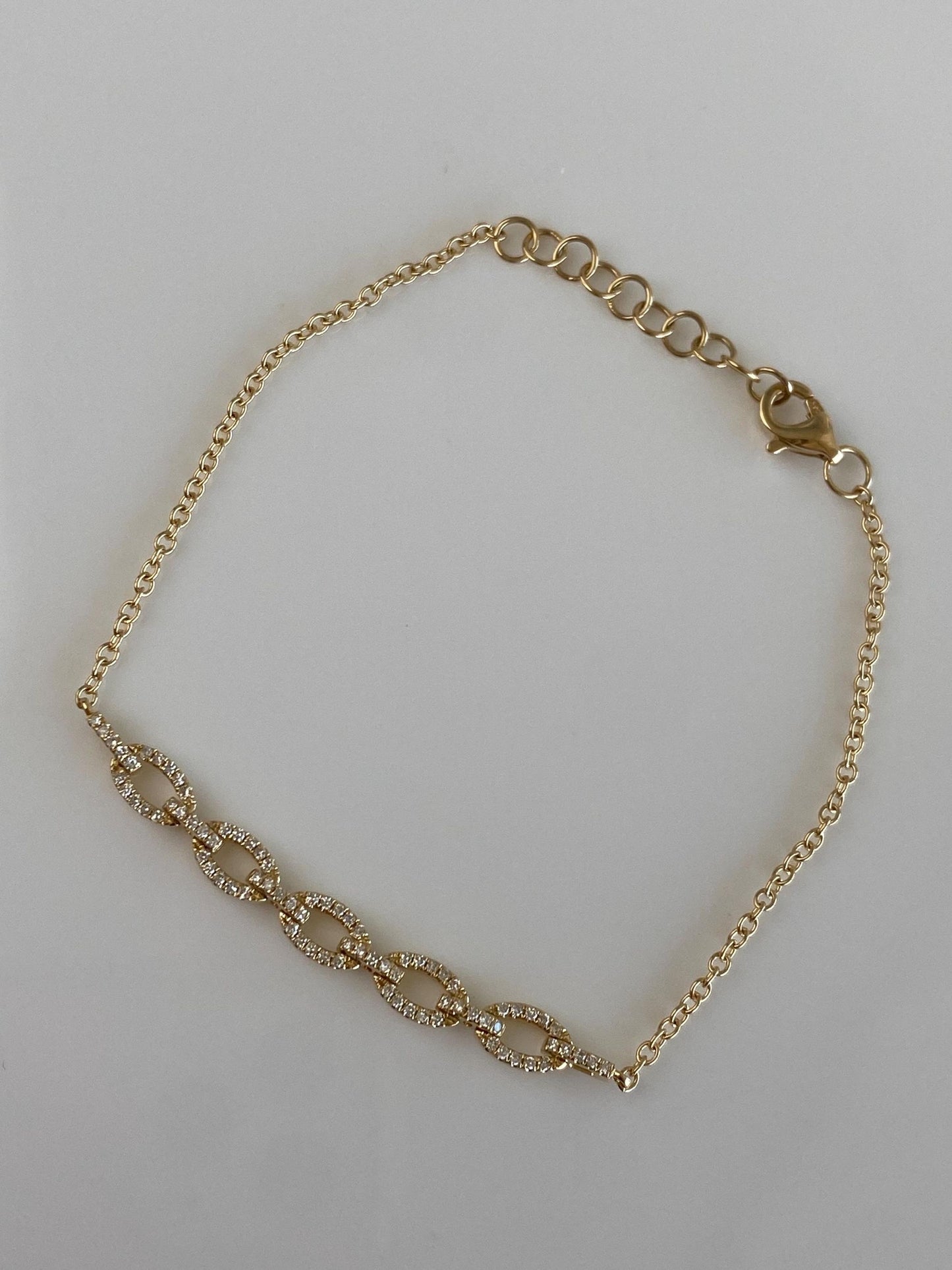 Vintage Solid 14k Yellow Gold Diamonds Link Rolo Chain Bracelet - 7 inches