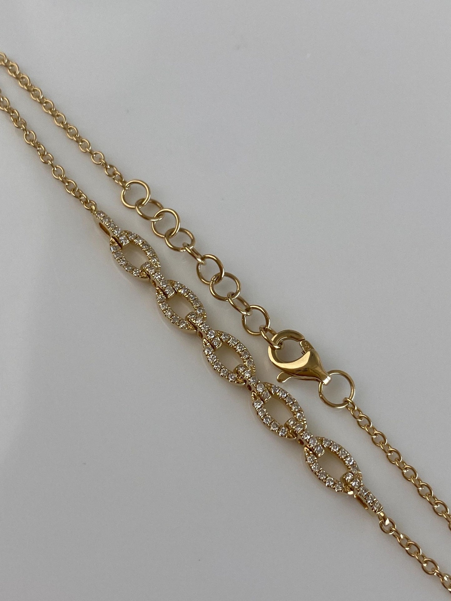 Vintage Solid 14k Yellow Gold Diamonds Link Rolo Chain Bracelet - 7 inches
