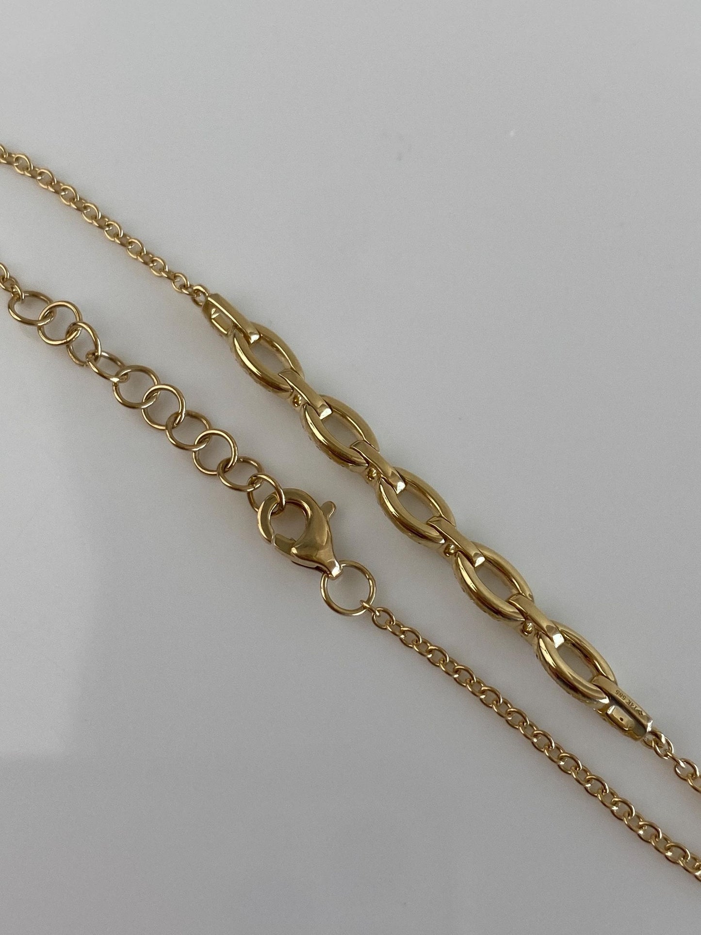 Vintage Solid 14k Yellow Gold Diamonds Link Rolo Chain Bracelet - 7 inches
