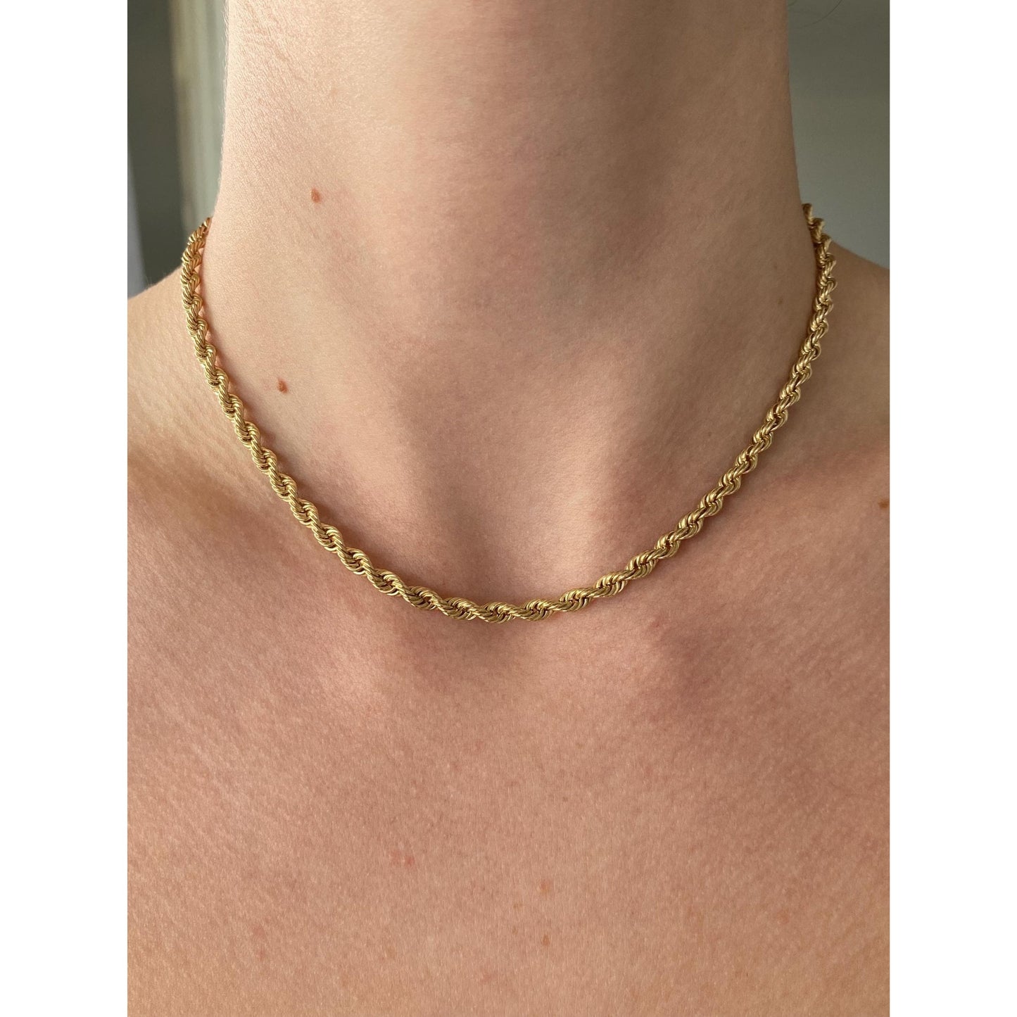 Vintage Solid 14k Yellow Gold Rope Chain Necklace - 15.5 inches