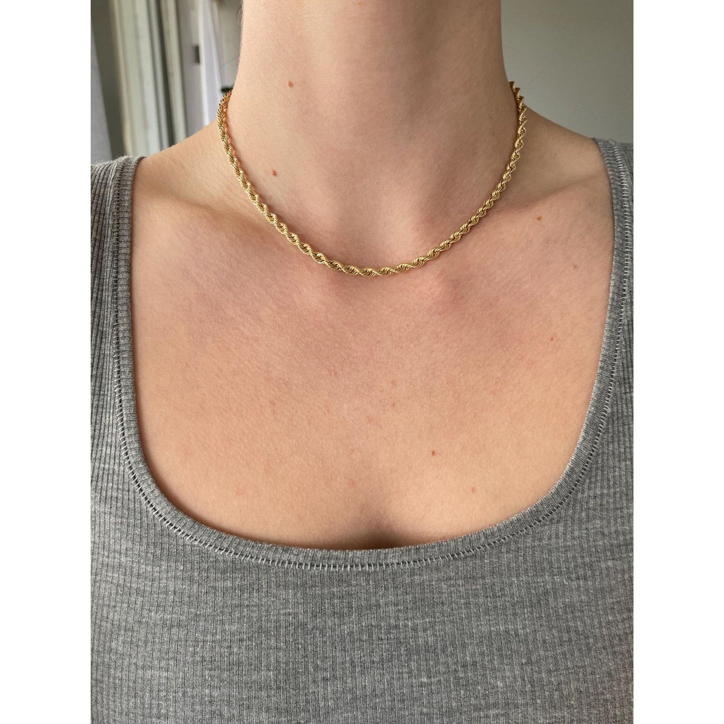 Vintage Solid 14k Yellow Gold Rope Chain Necklace - 15.5 inches