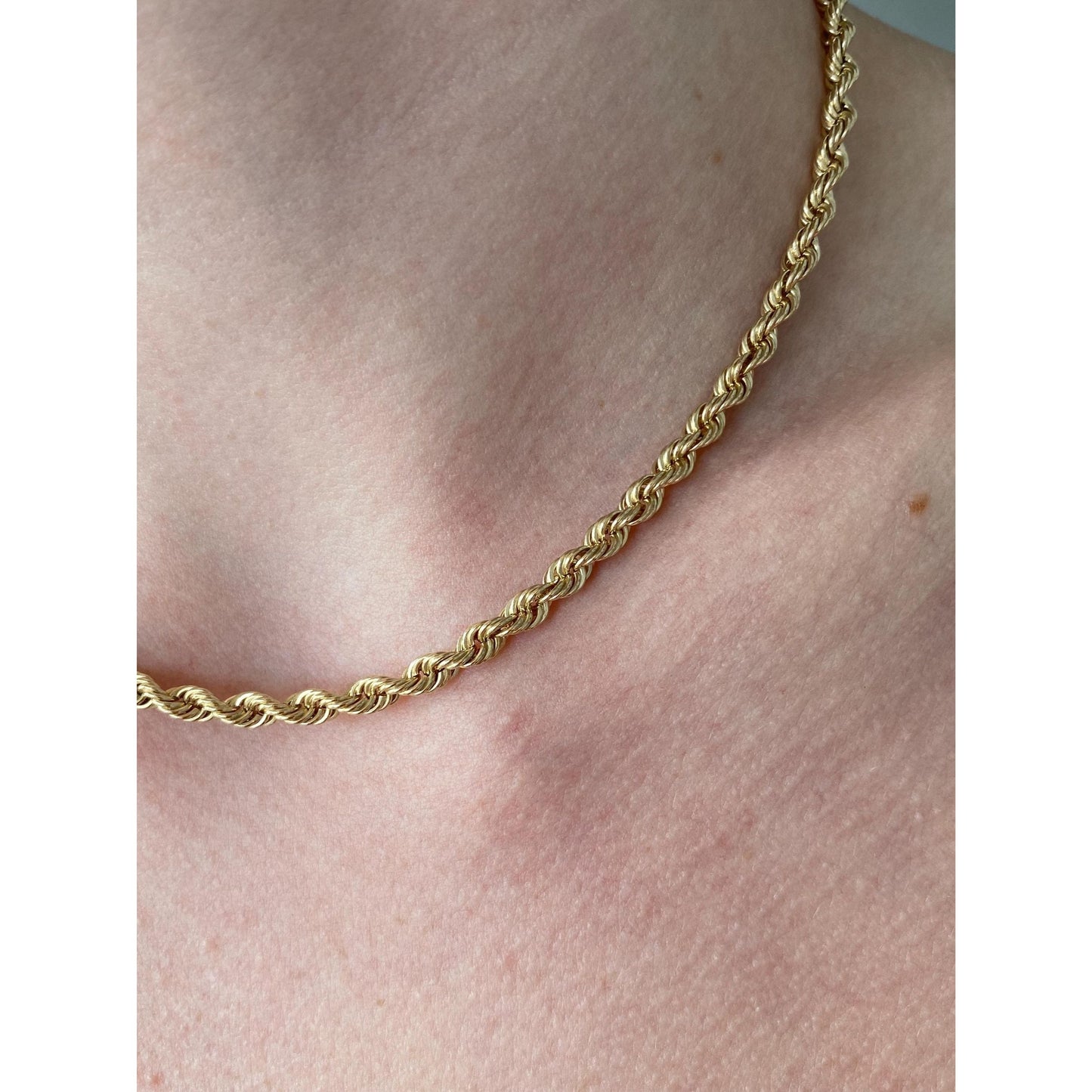 Vintage Solid 14k Yellow Gold Rope Chain Necklace - 15.5 inches