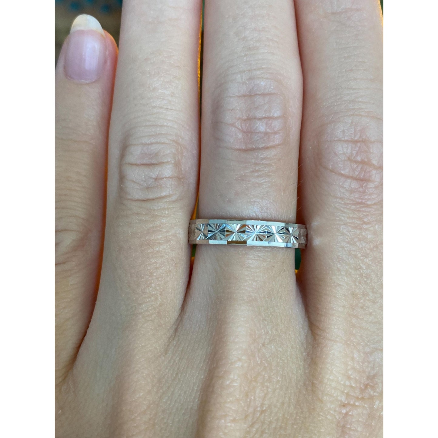 Vintage Solid Platinum Diamond Cut Star Ring Band - Size 7