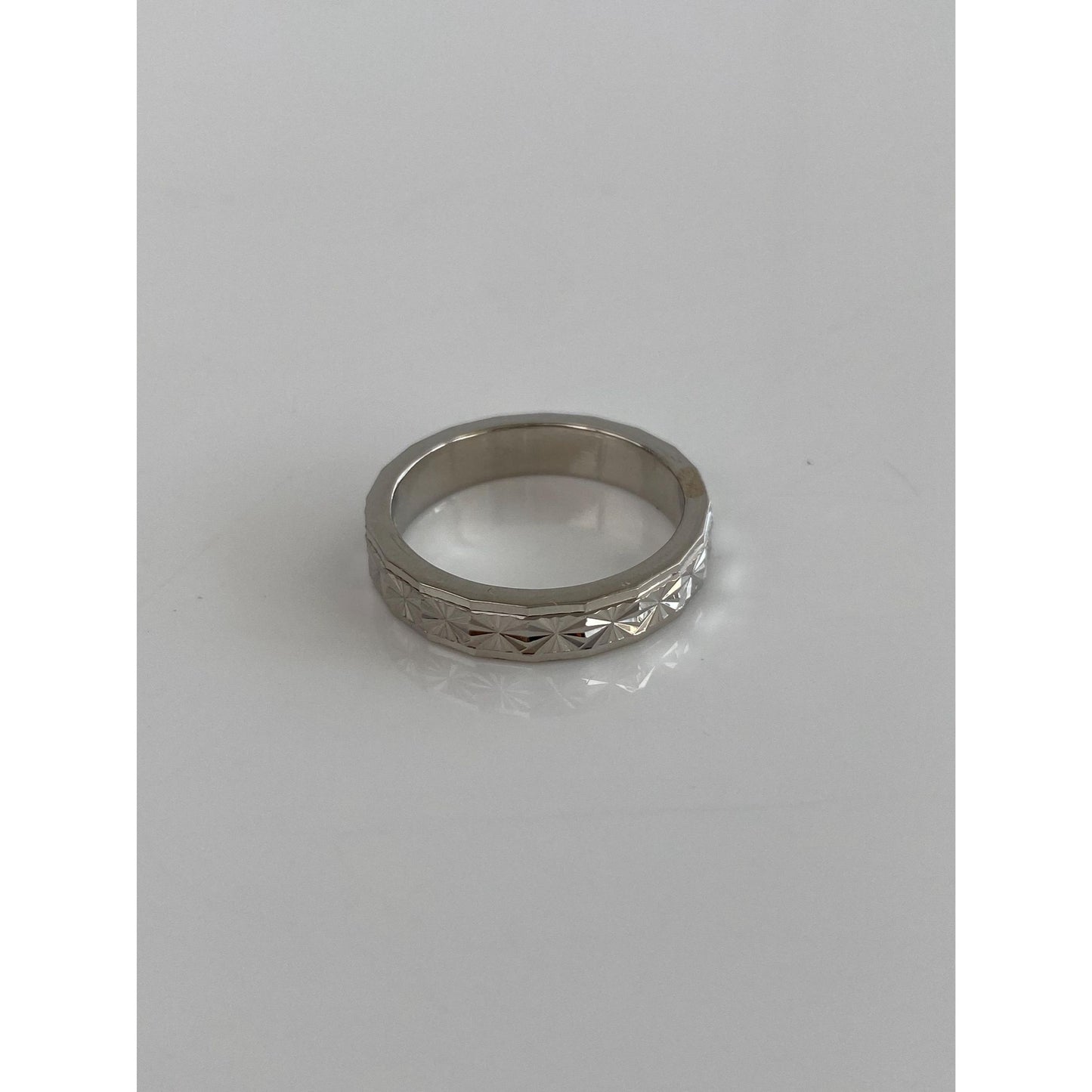 Vintage Solid Platinum Diamond Cut Star Ring Band - Size 7