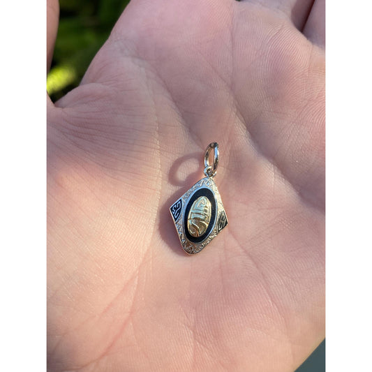 Vintage Solid 10k White & Yellow Gold Black Enamel 1925 Charm