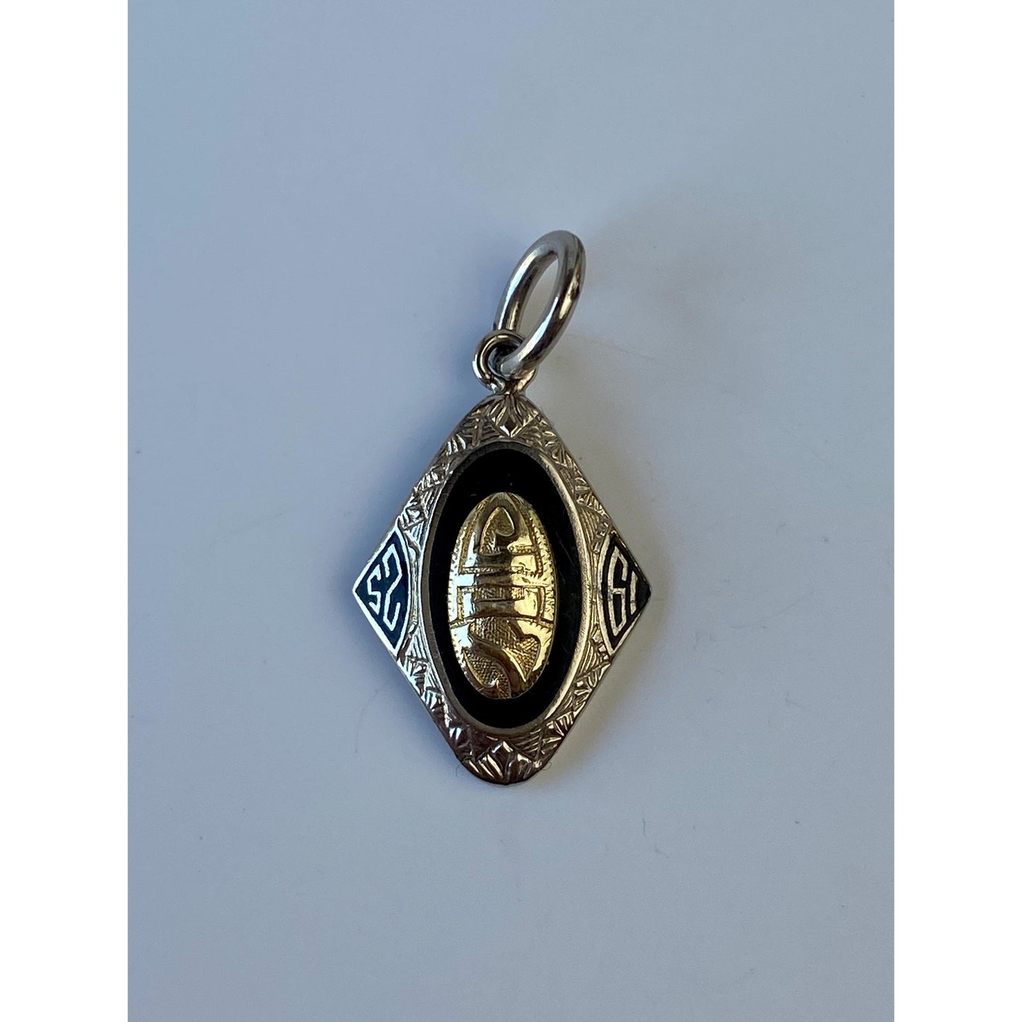 Vintage Solid 10k White & Yellow Gold Black Enamel 1925 Charm