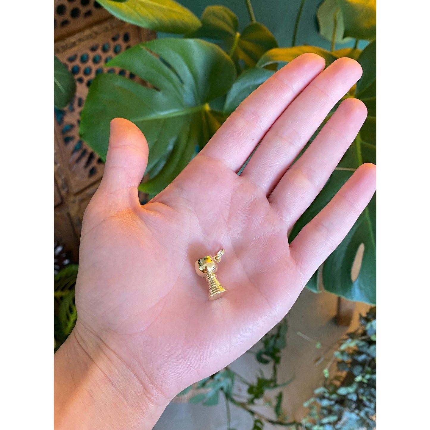 Vintage Solid 14k Yellow Gold Chalise Glass Vessel Charm