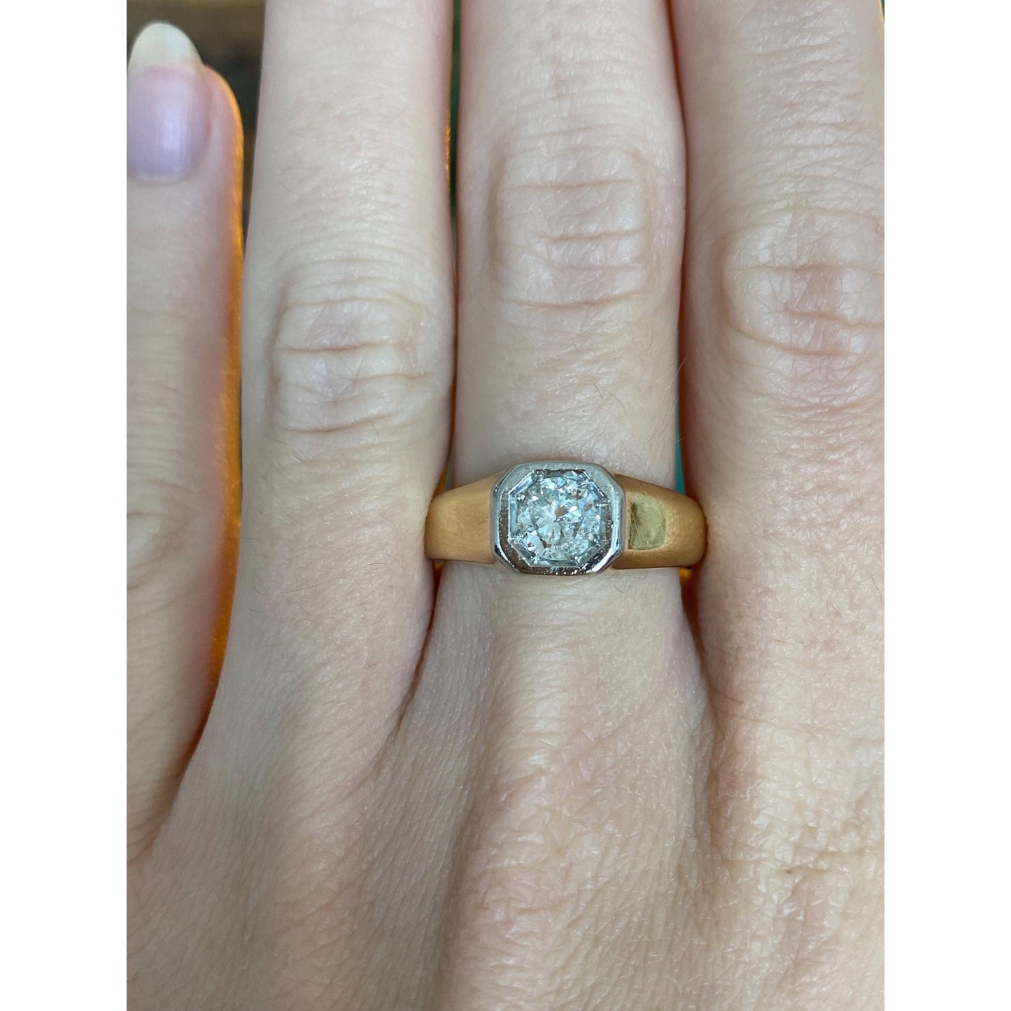 Vintage Solid 18k White & Yellow Gold 0.5 Carat Diamond Signet Ring - Size 7.25