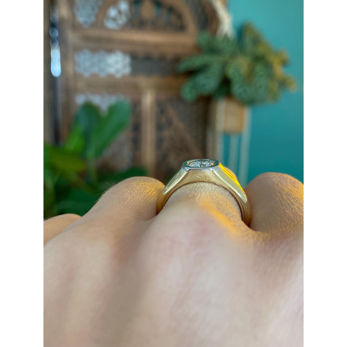 Vintage Solid 18k White & Yellow Gold 0.5 Carat Diamond Signet Ring - Size 7.25