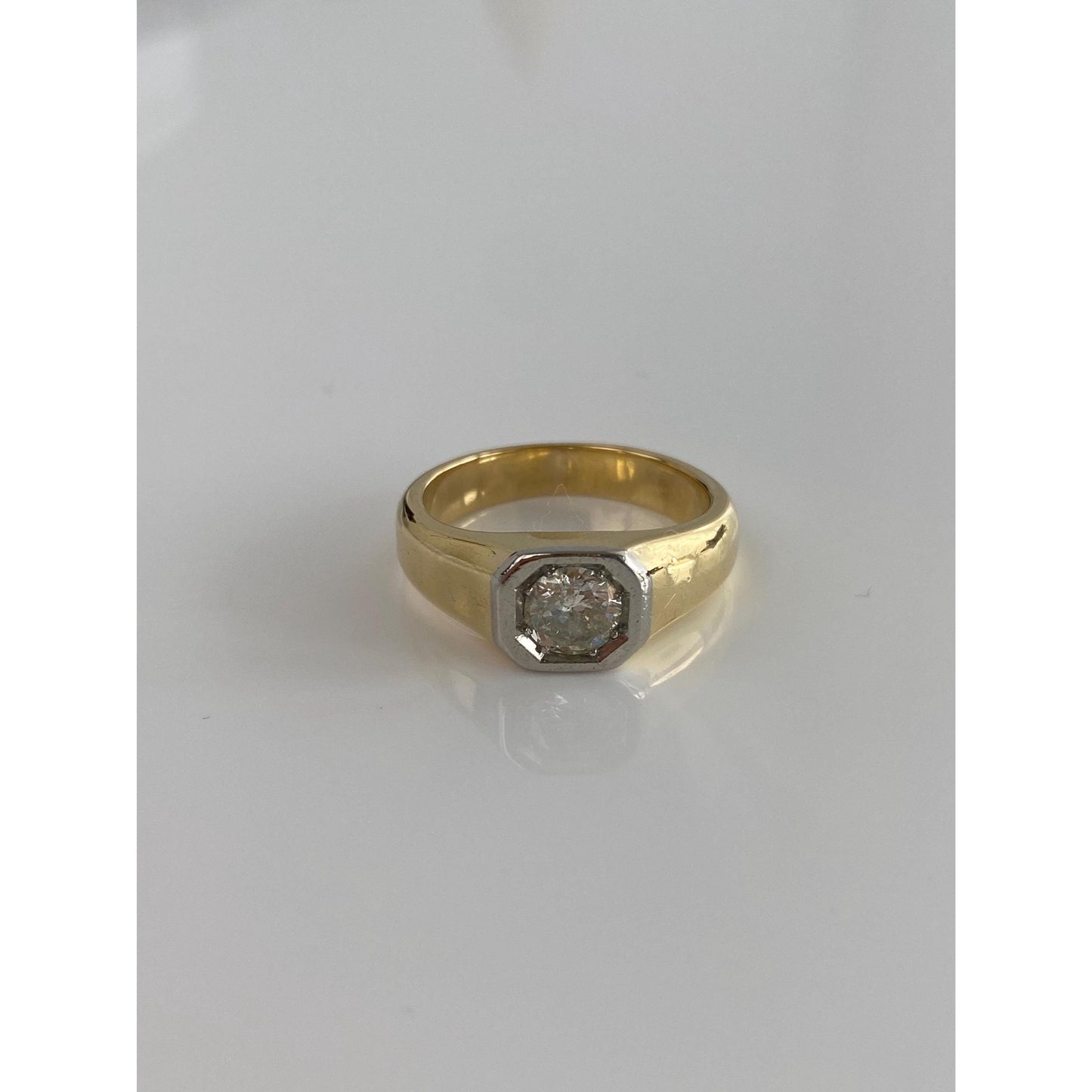 Vintage Solid 18k White & Yellow Gold 0.5 Carat Diamond Signet Ring - Size 7.25