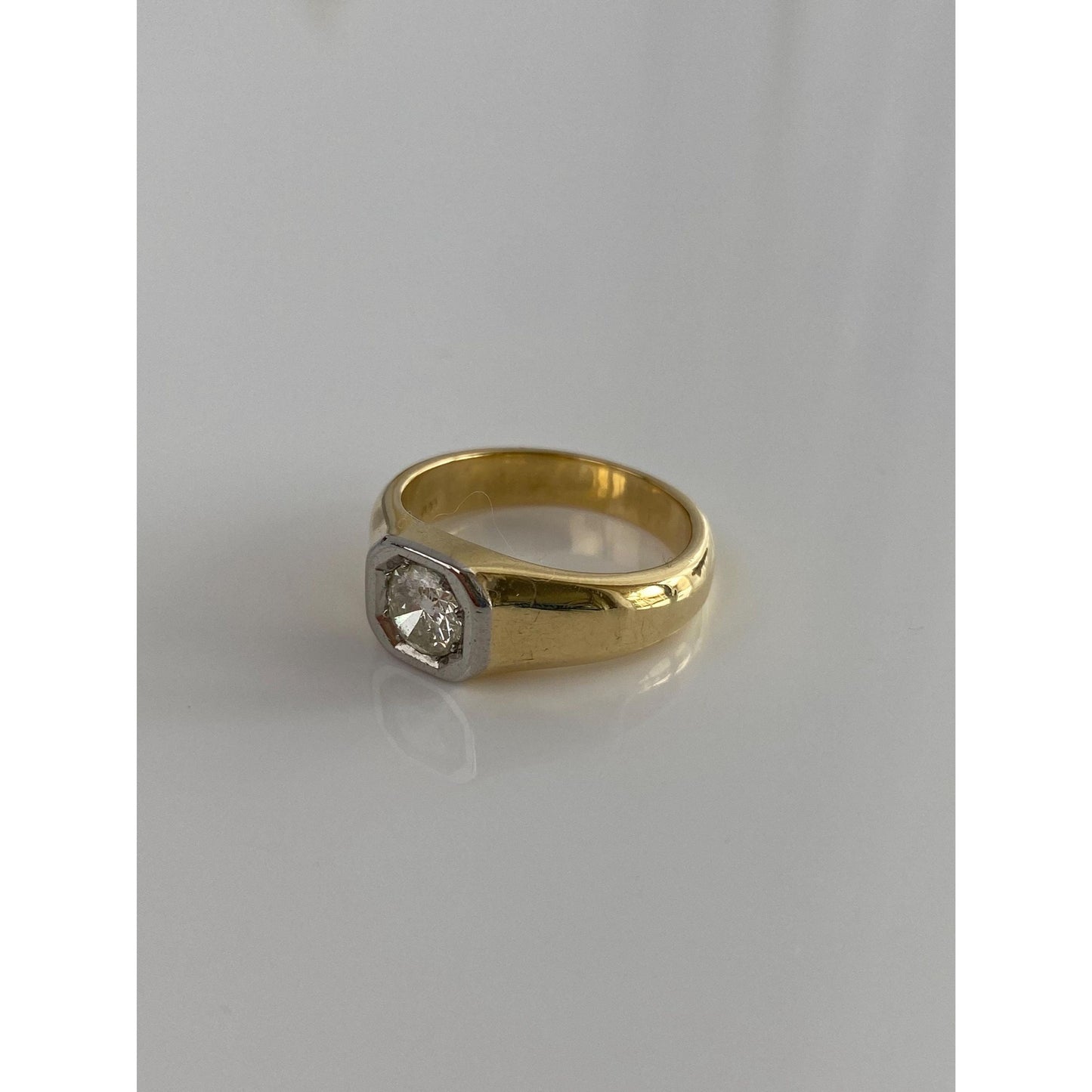 Vintage Solid 18k White & Yellow Gold 0.5 Carat Diamond Signet Ring - Size 7.25