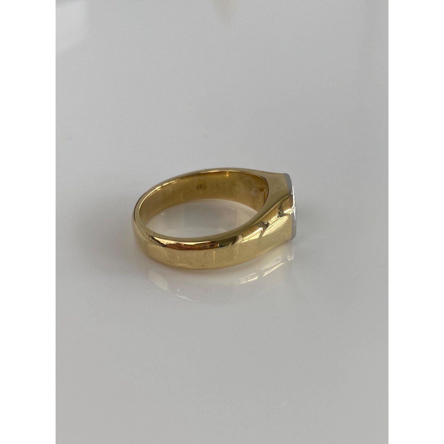 Vintage Solid 18k White & Yellow Gold 0.5 Carat Diamond Signet Ring - Size 7.25