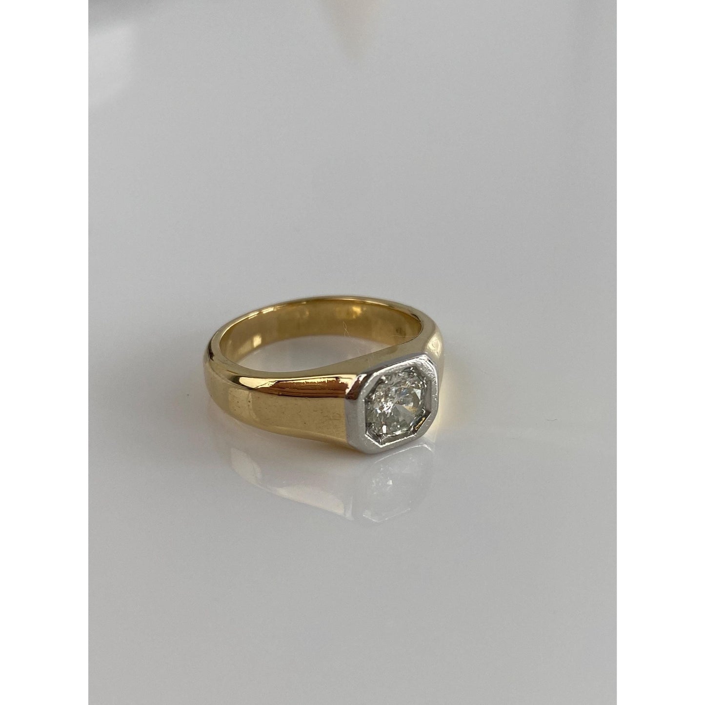 Vintage Solid 18k White & Yellow Gold 0.5 Carat Diamond Signet Ring - Size 7.25