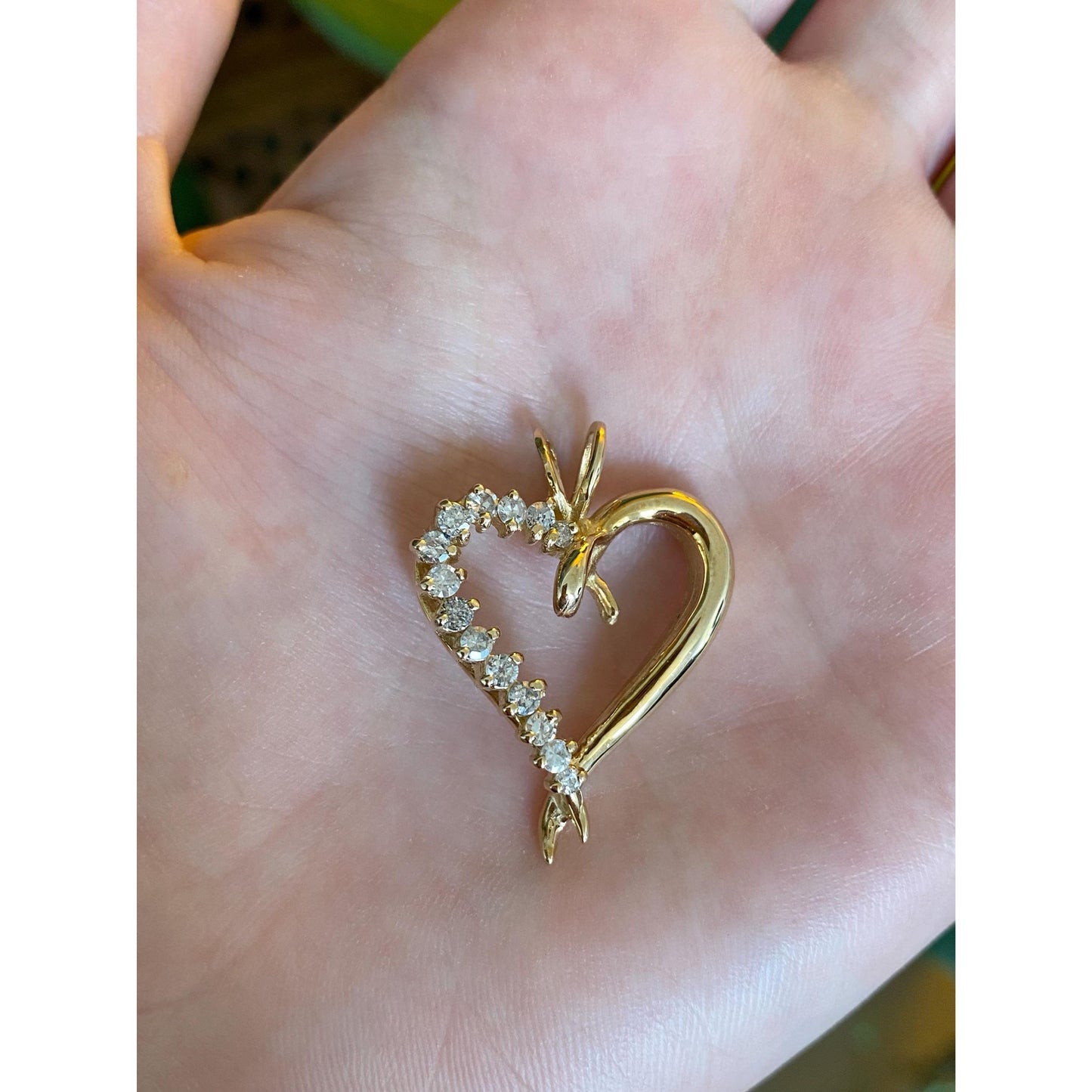 Solid 14k Yellow Gold Diamond Heart Charm