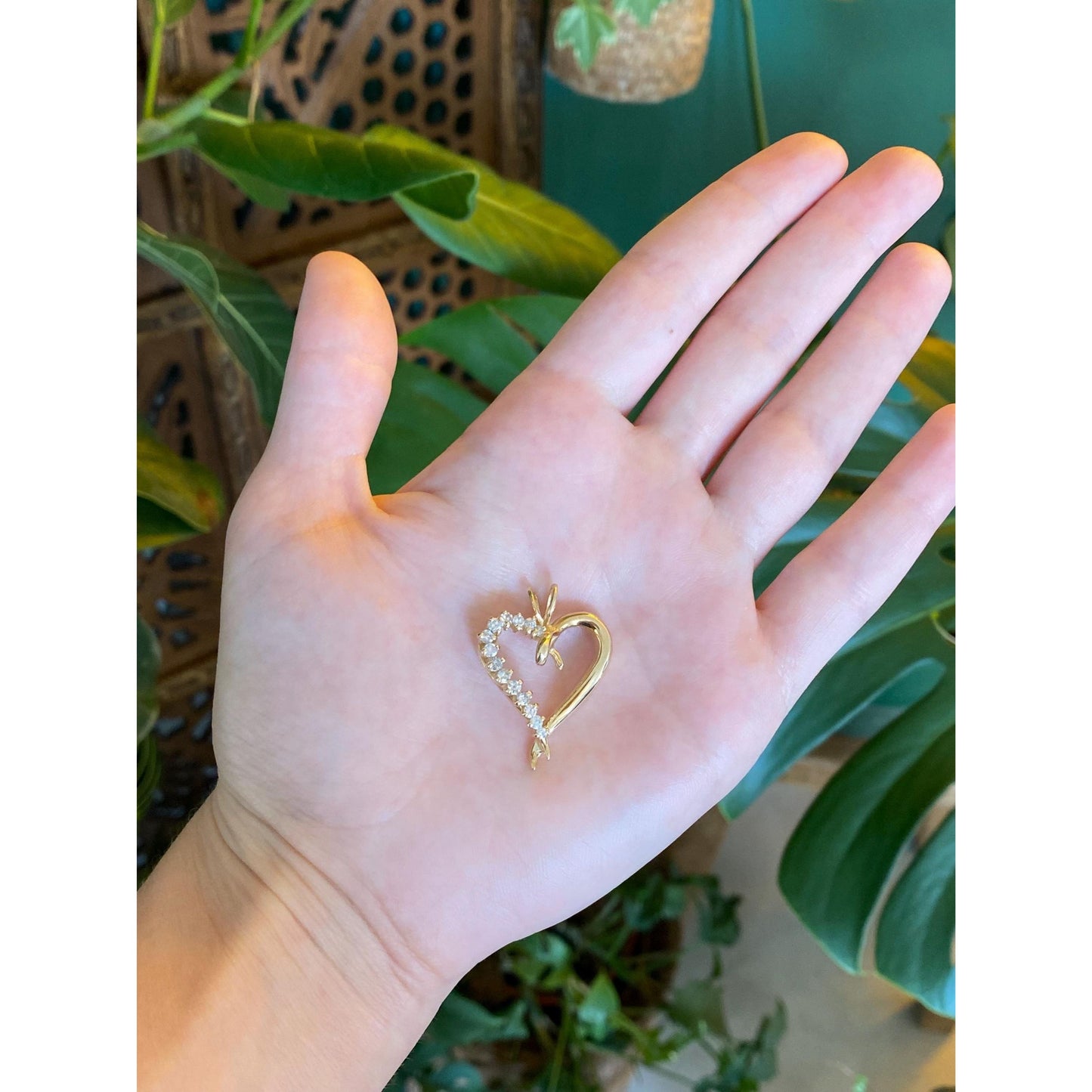 Solid 14k Yellow Gold Diamond Heart Charm