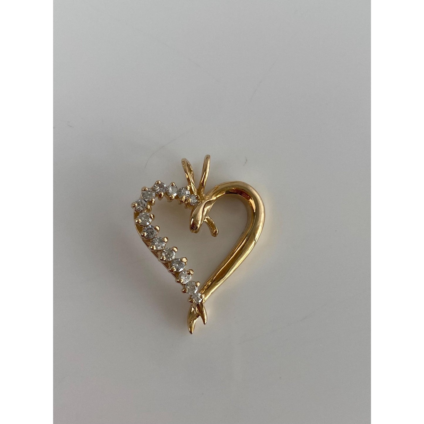 Solid 14k Yellow Gold Diamond Heart Charm