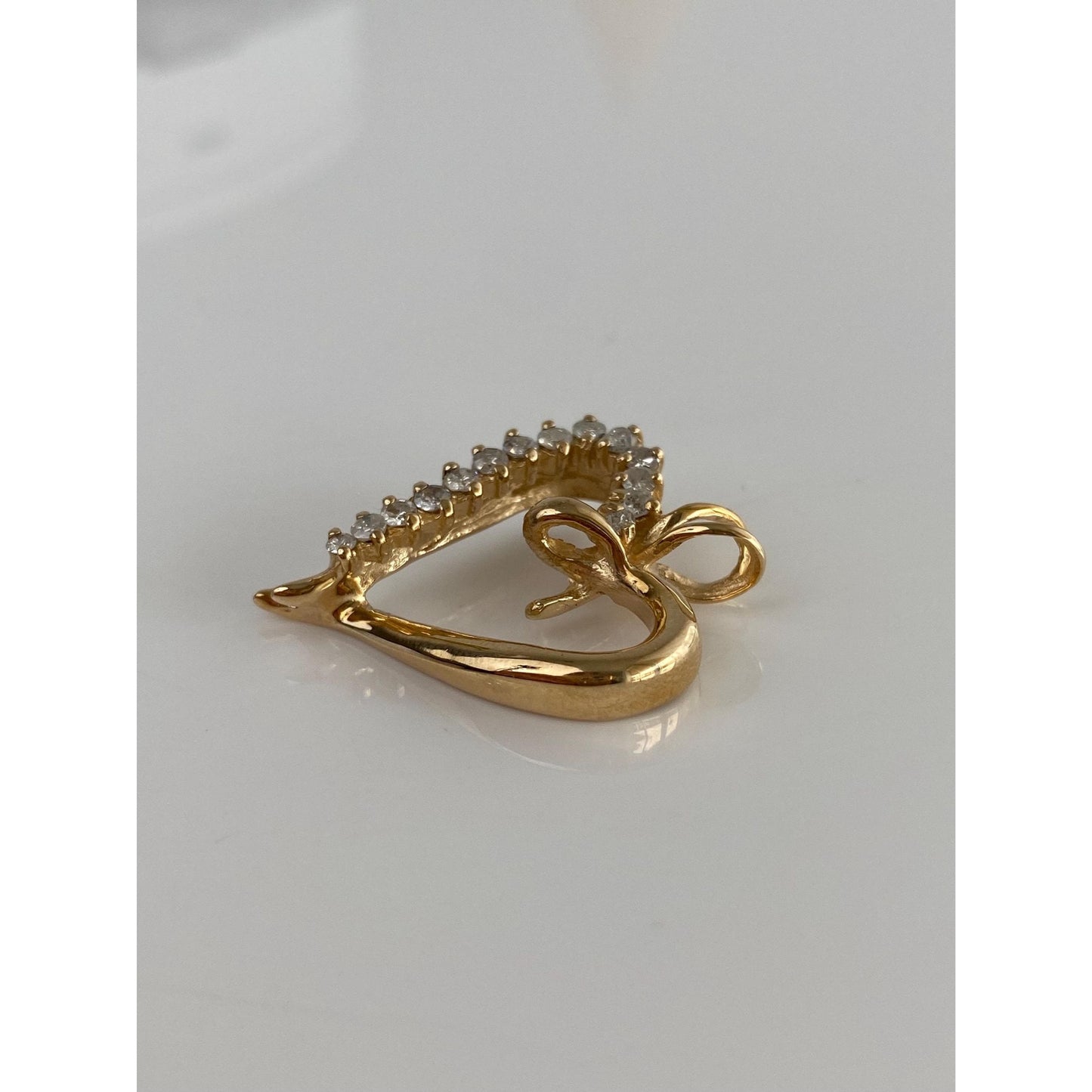 Solid 14k Yellow Gold Diamond Heart Charm