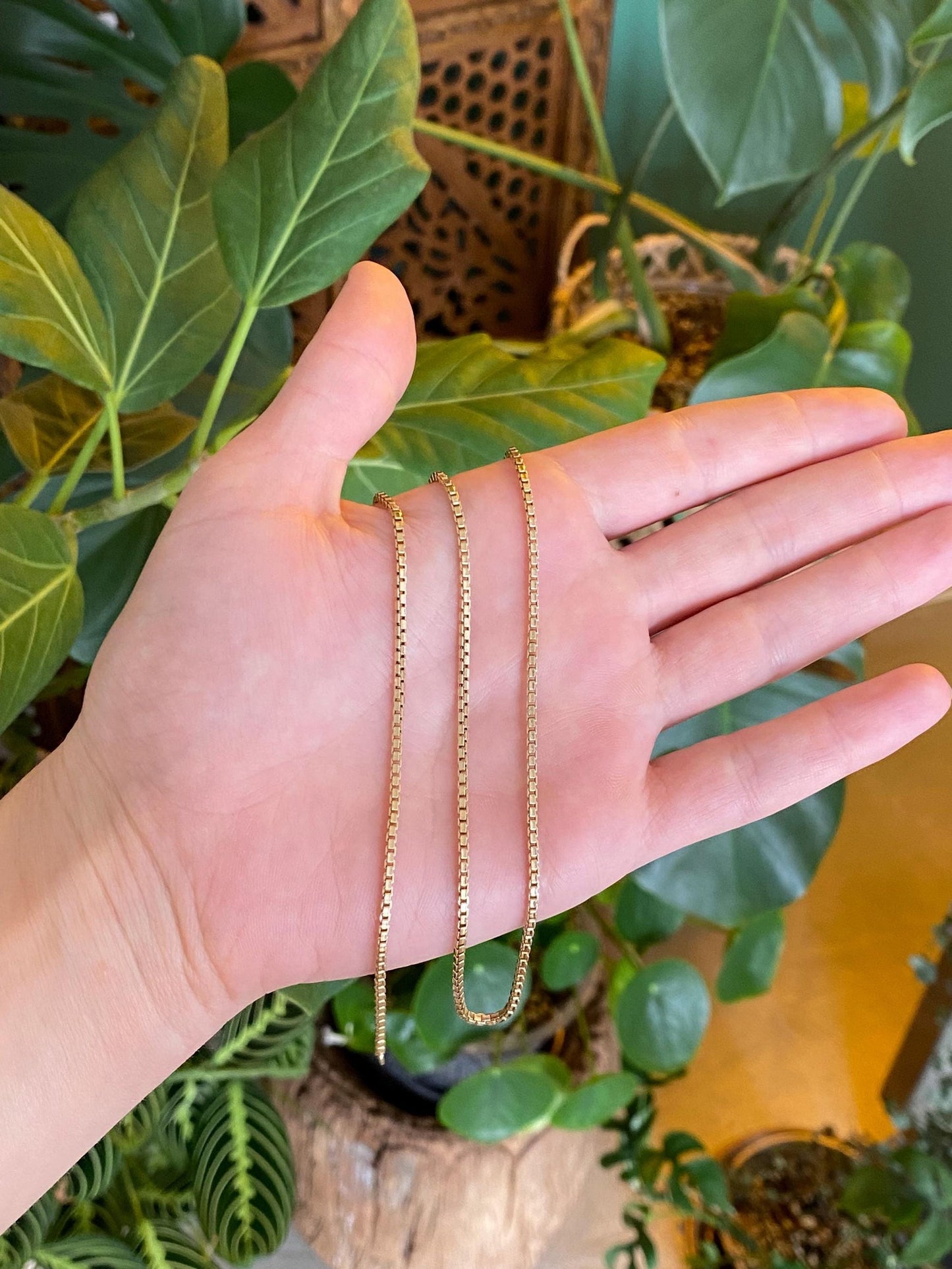 Vintage Solid 14k Yellow Gold Chunky Box Chain Necklace - 22 inches