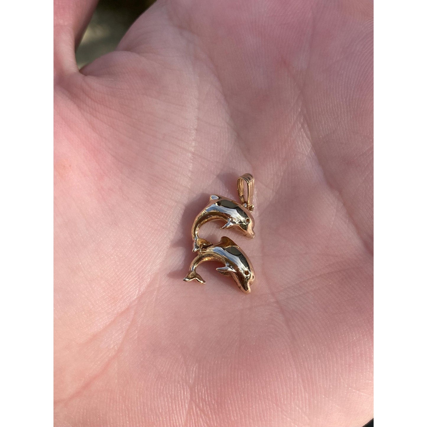 Vintage Solid 14k Yellow Gold Dolphins Charm