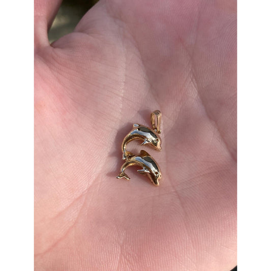 Vintage Solid 14k Yellow Gold Dolphins Charm
