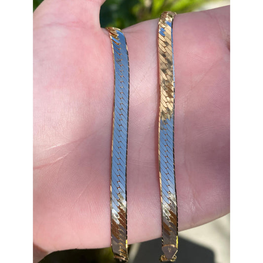 Vintage Solid 14k Yellow Gold Herringbone Chain Necklace - 16.25 inches