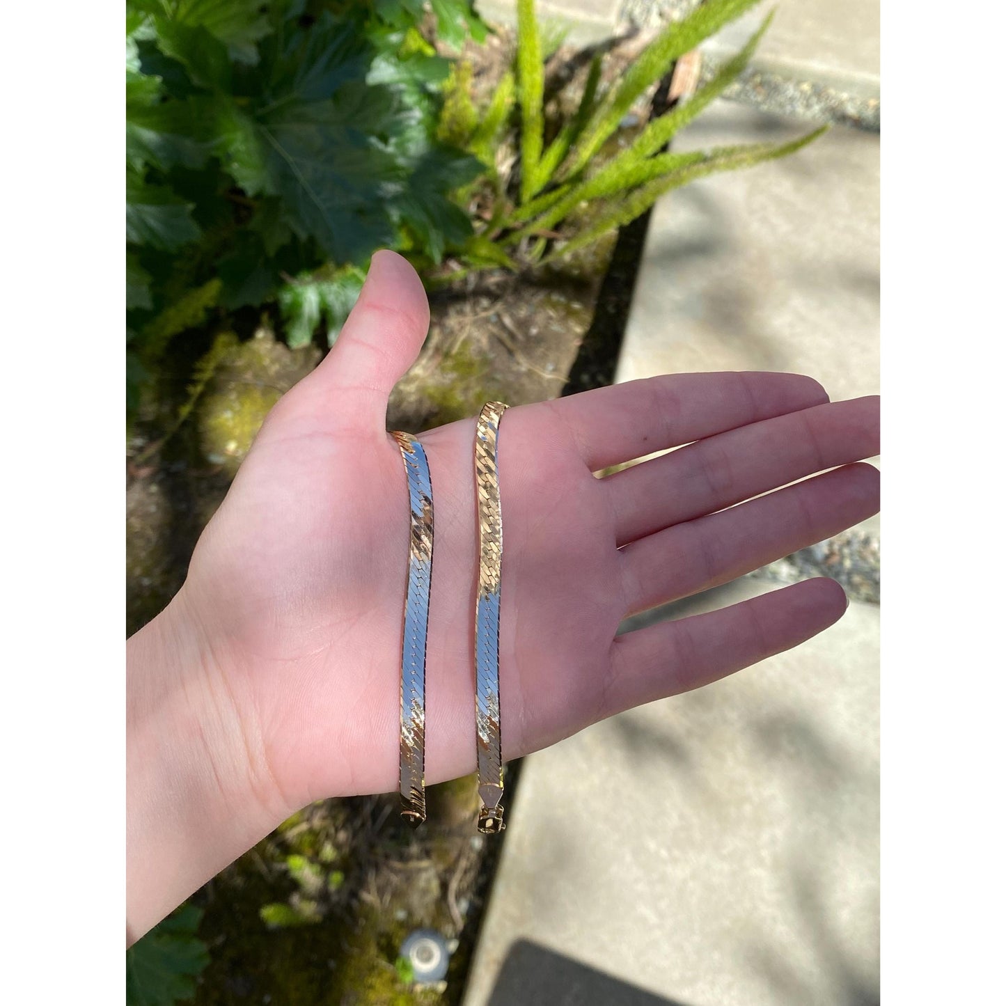 Vintage Solid 14k Yellow Gold Herringbone Chain Necklace - 16.25 inches