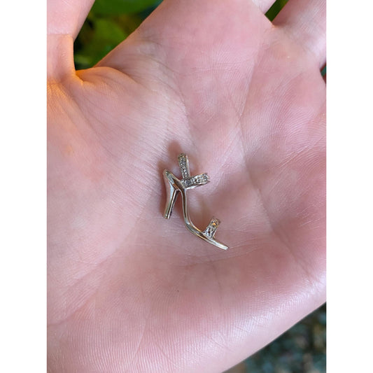Vintage Solid 10k White Gold Diamond High Heel Charm