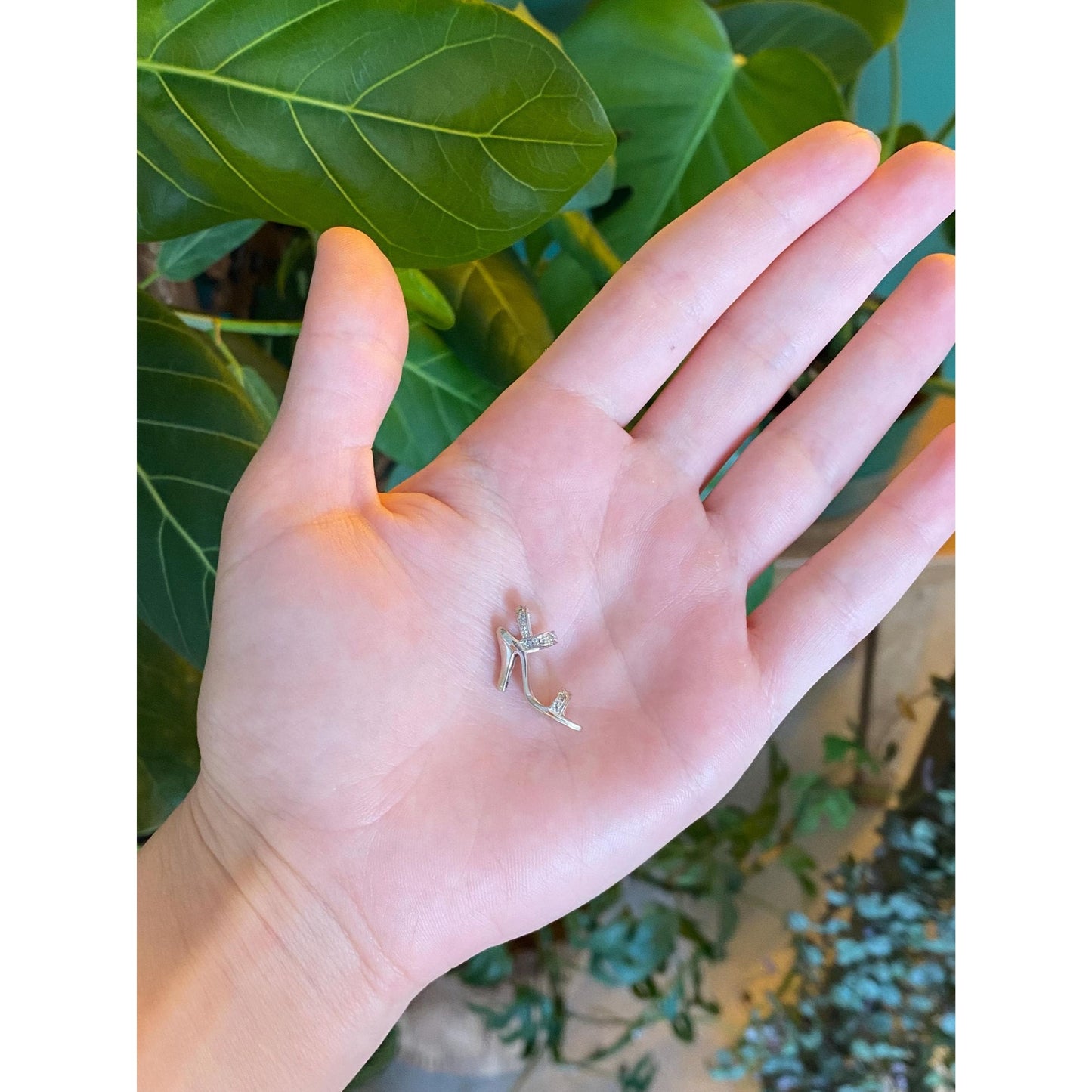 Vintage Solid 10k White Gold Diamond High Heel Charm