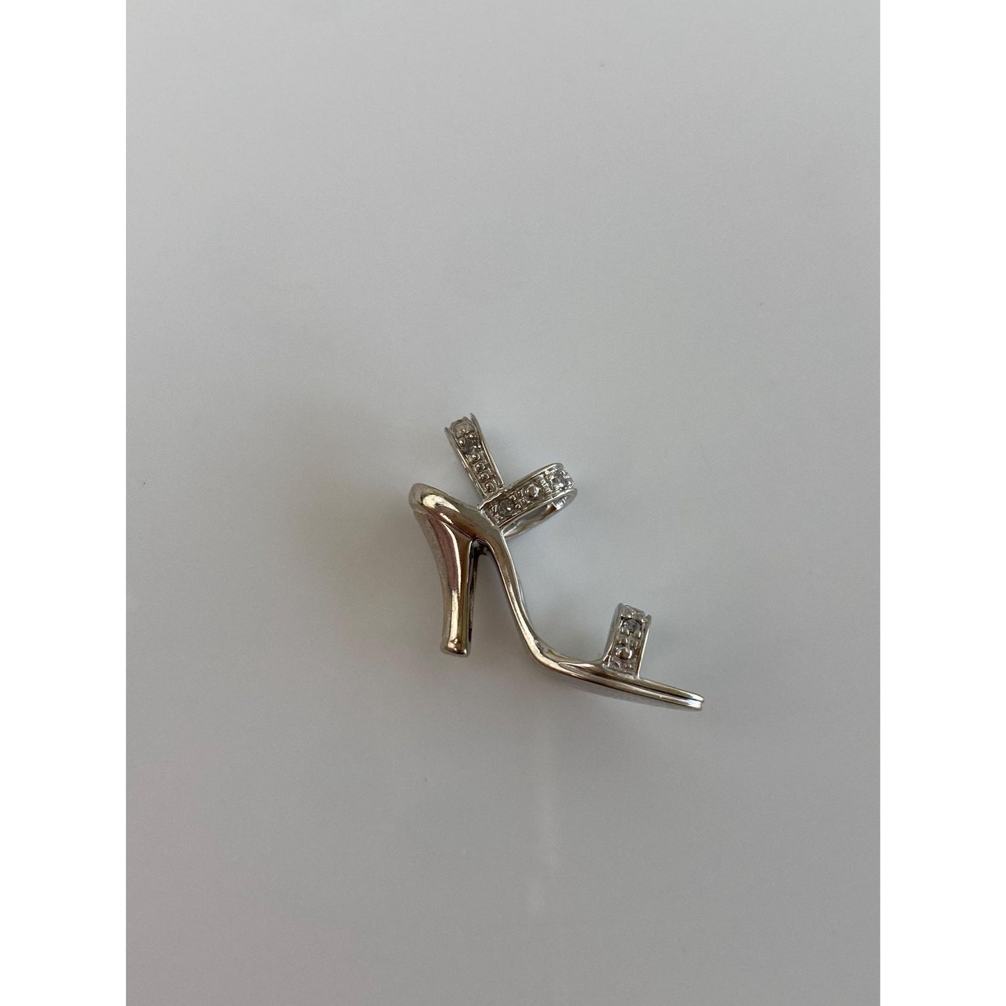 Vintage Solid 10k White Gold Diamond High Heel Charm