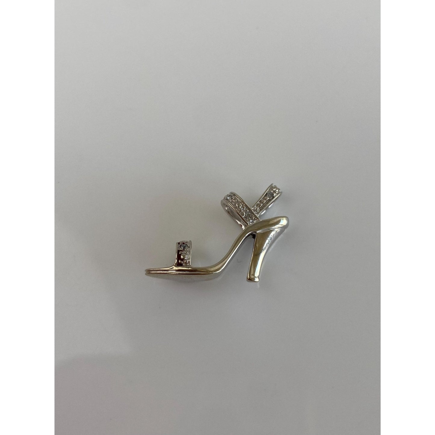 Vintage Solid 10k White Gold Diamond High Heel Charm