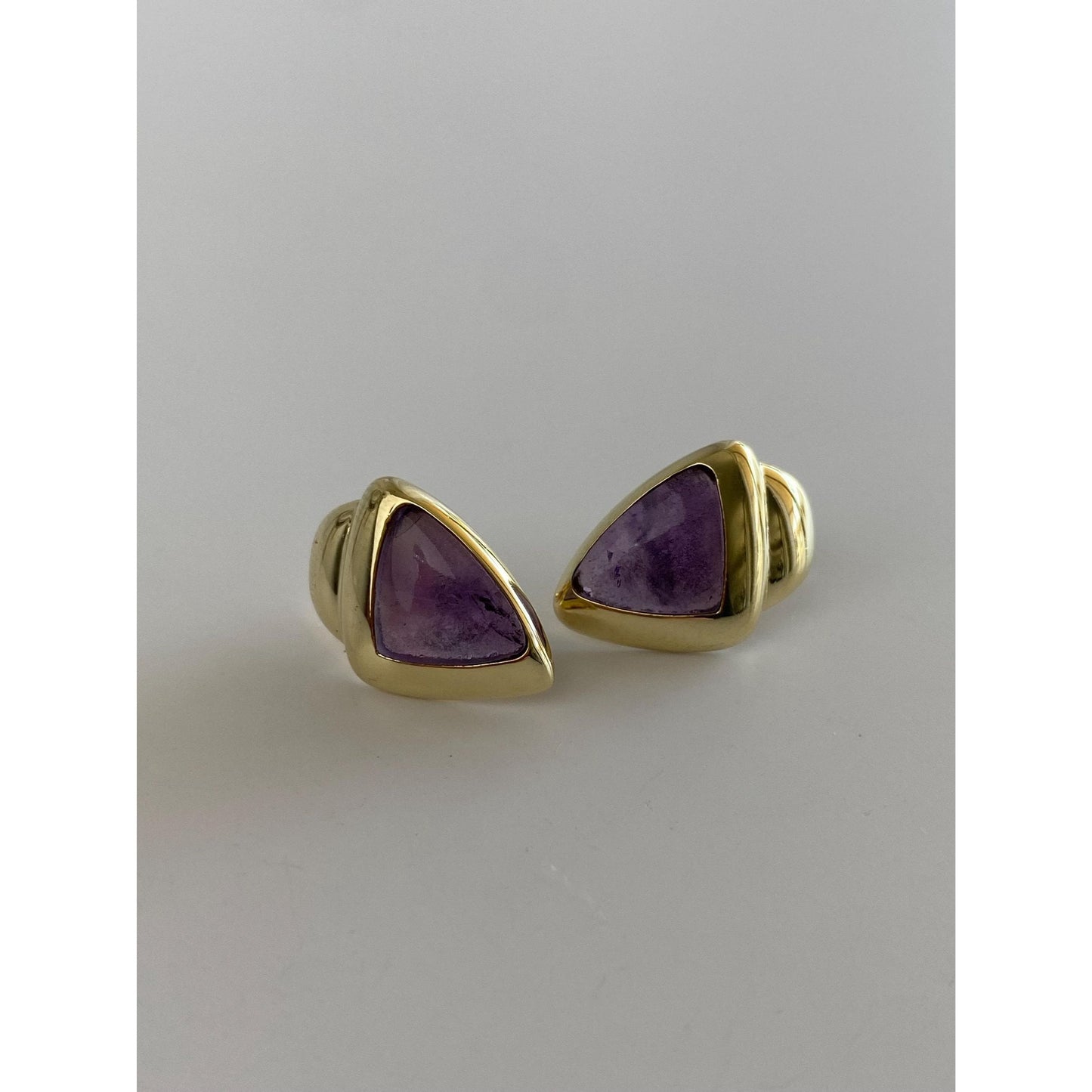Vintage Solid 14k Yellow Gold Amethyst Stud Earrings