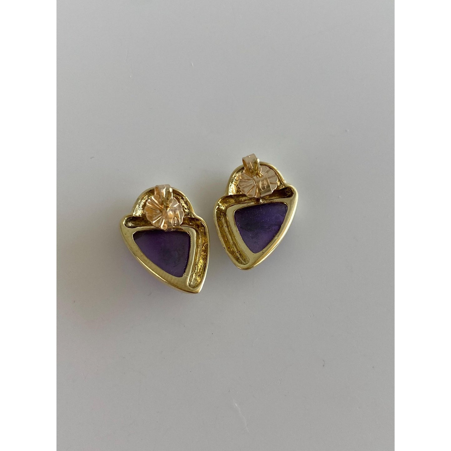 Vintage Solid 14k Yellow Gold Amethyst Stud Earrings
