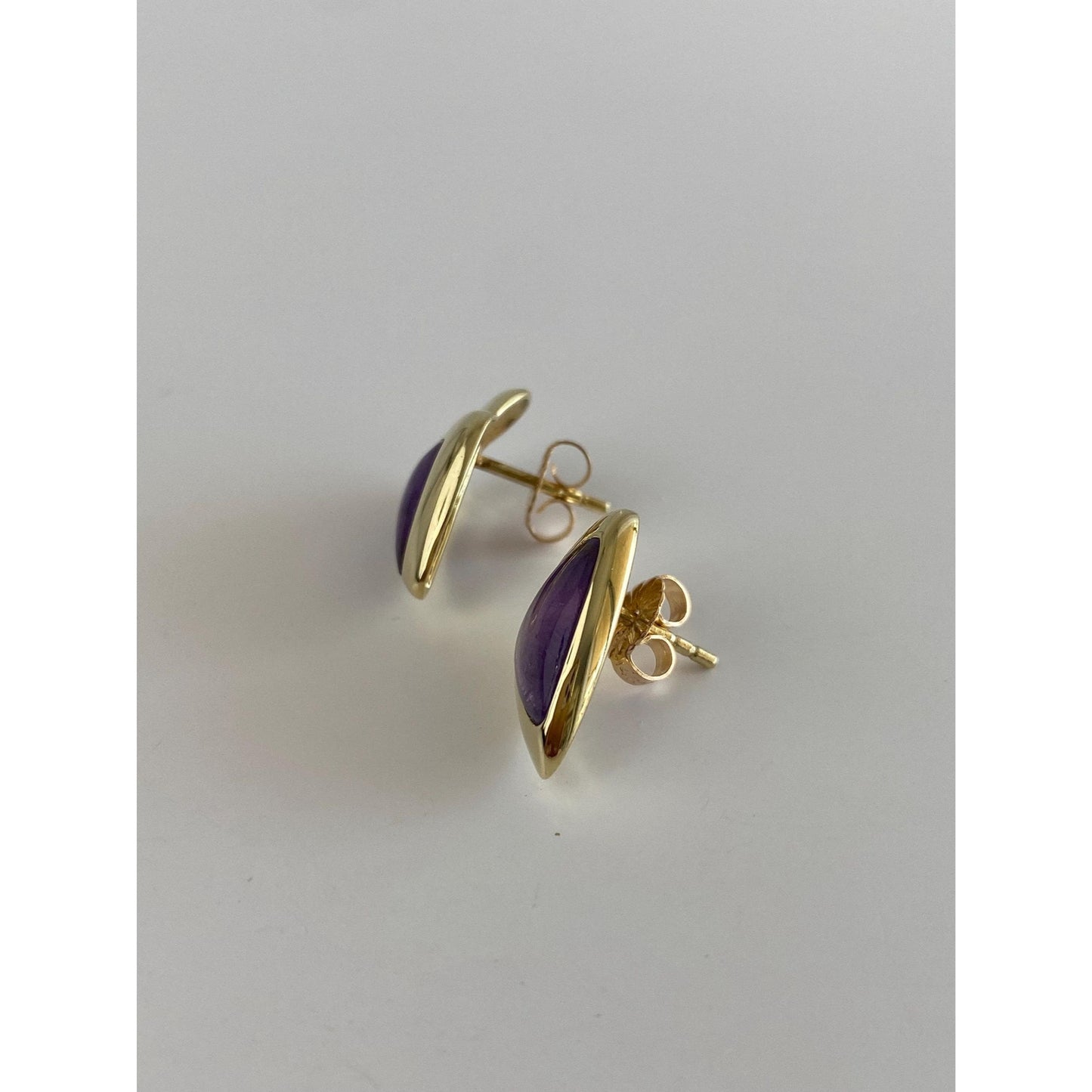 Vintage Solid 14k Yellow Gold Amethyst Stud Earrings