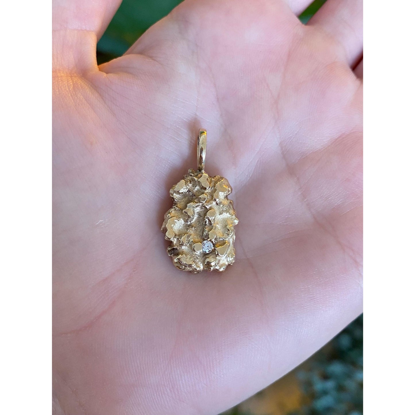Vintage Solid 10k Yellow Gold Diamond Nugget Charm