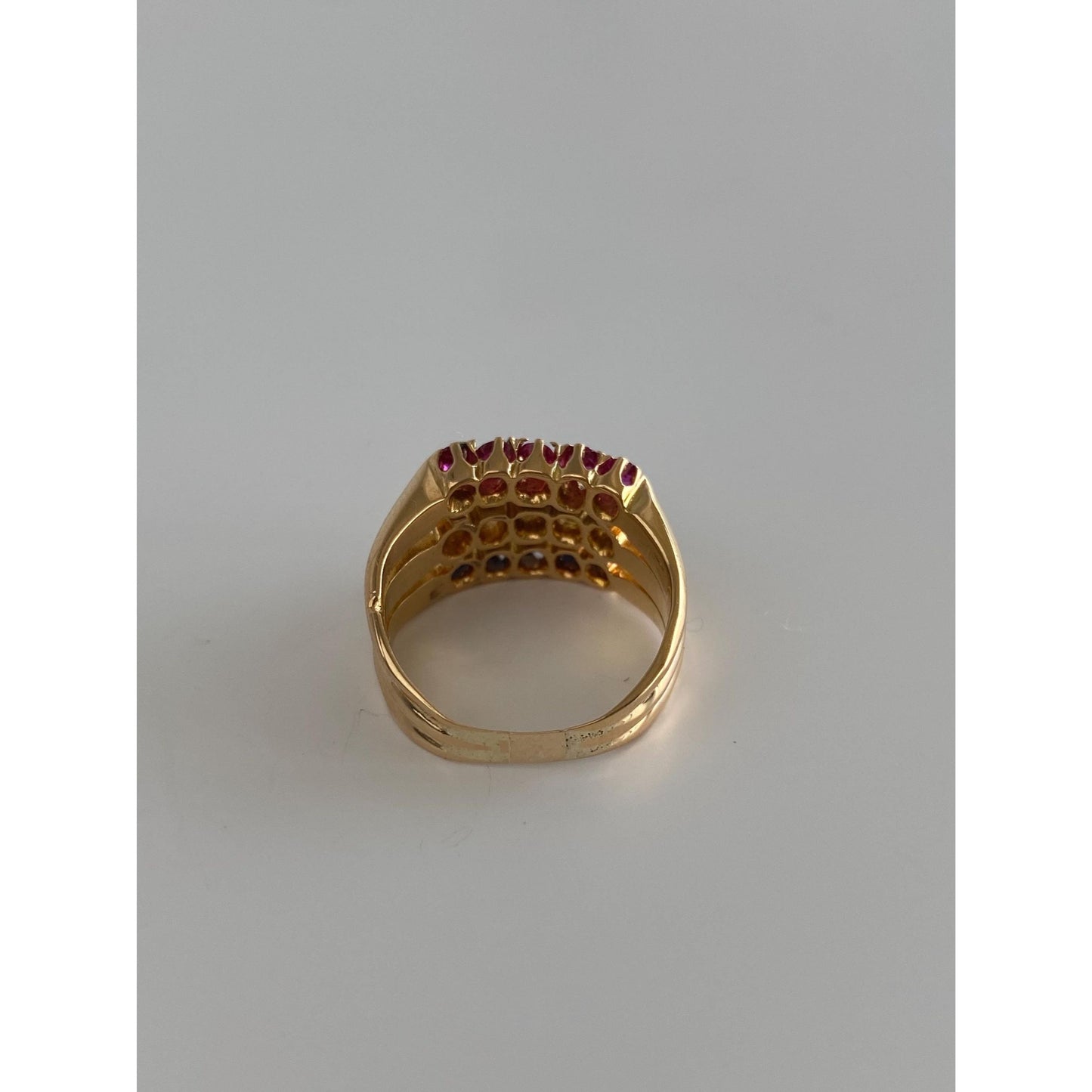 Vintage Solid 18k Yellow Gold Diamond Pink & Blue Spinel Row Ring - Size 5.5