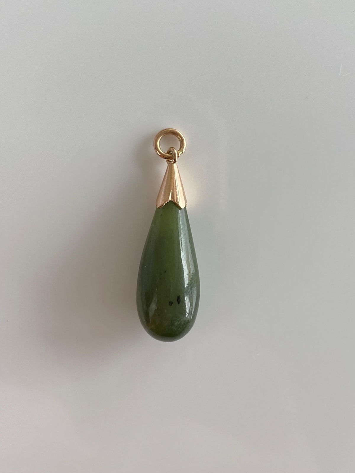 Vintage Solid 12k Yellow Gold Nephrite Teardrop Charm