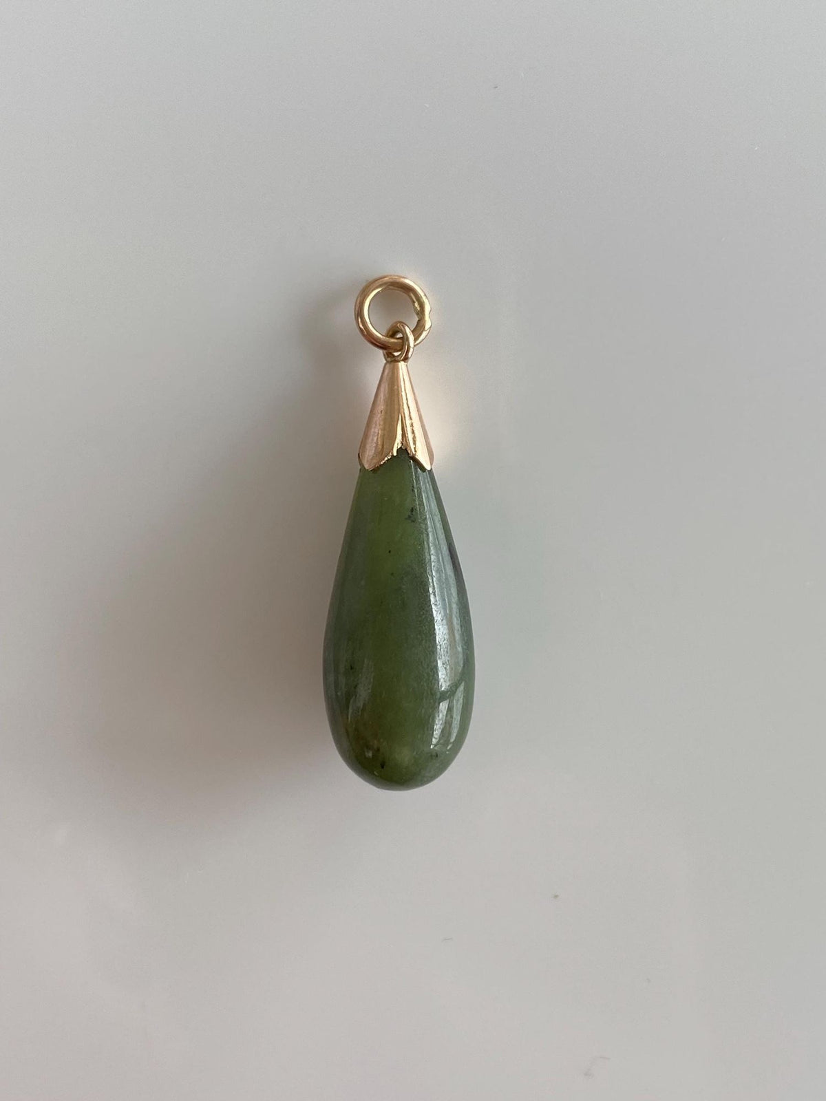 Vintage Solid 12k Yellow Gold Nephrite Teardrop Charm