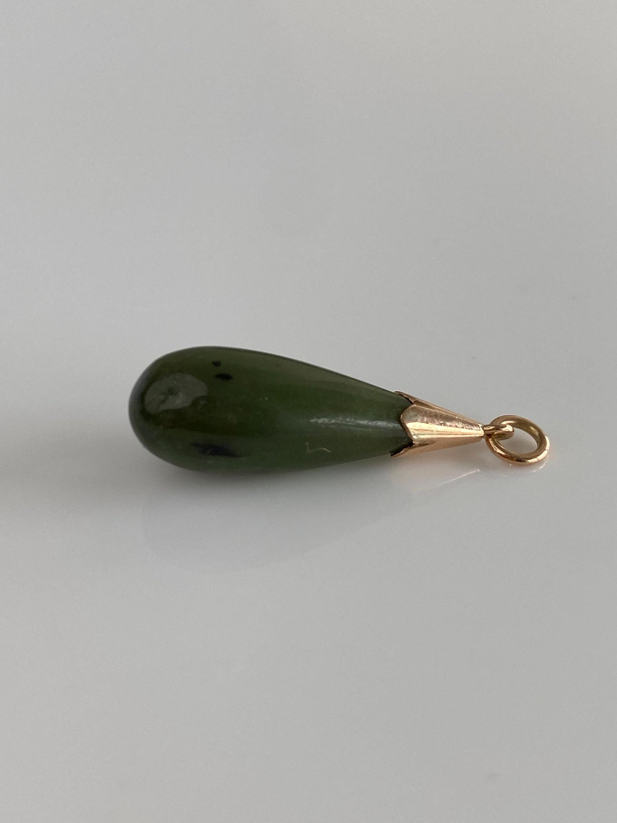 Vintage Solid 12k Yellow Gold Nephrite Teardrop Charm