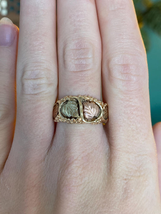 Solid 10k Black Hills Gold Leaves Ring Band - Size 8.5