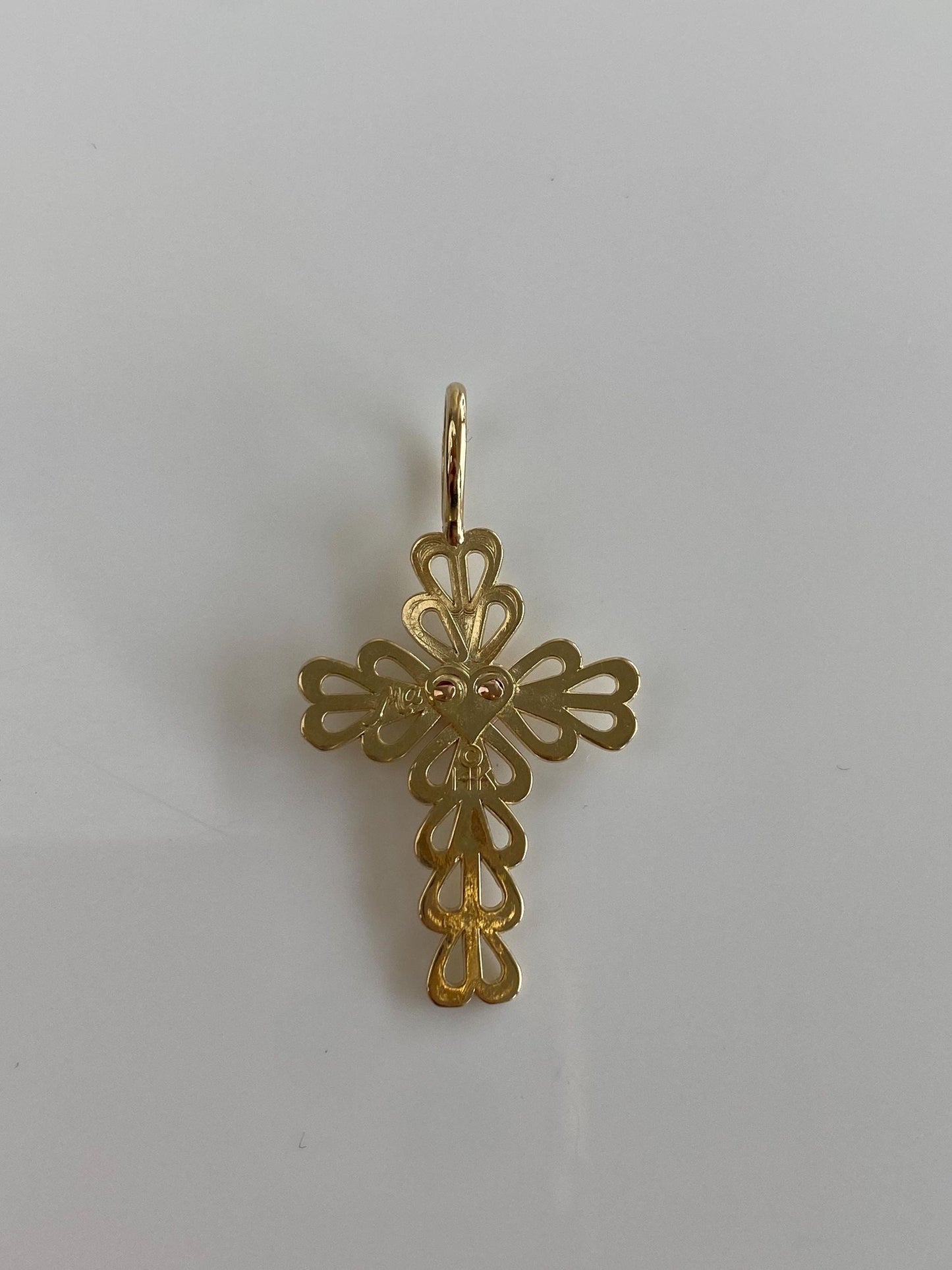Vintage Solid 14k Rose & Yellow Gold Open Work Heart Cross Charm