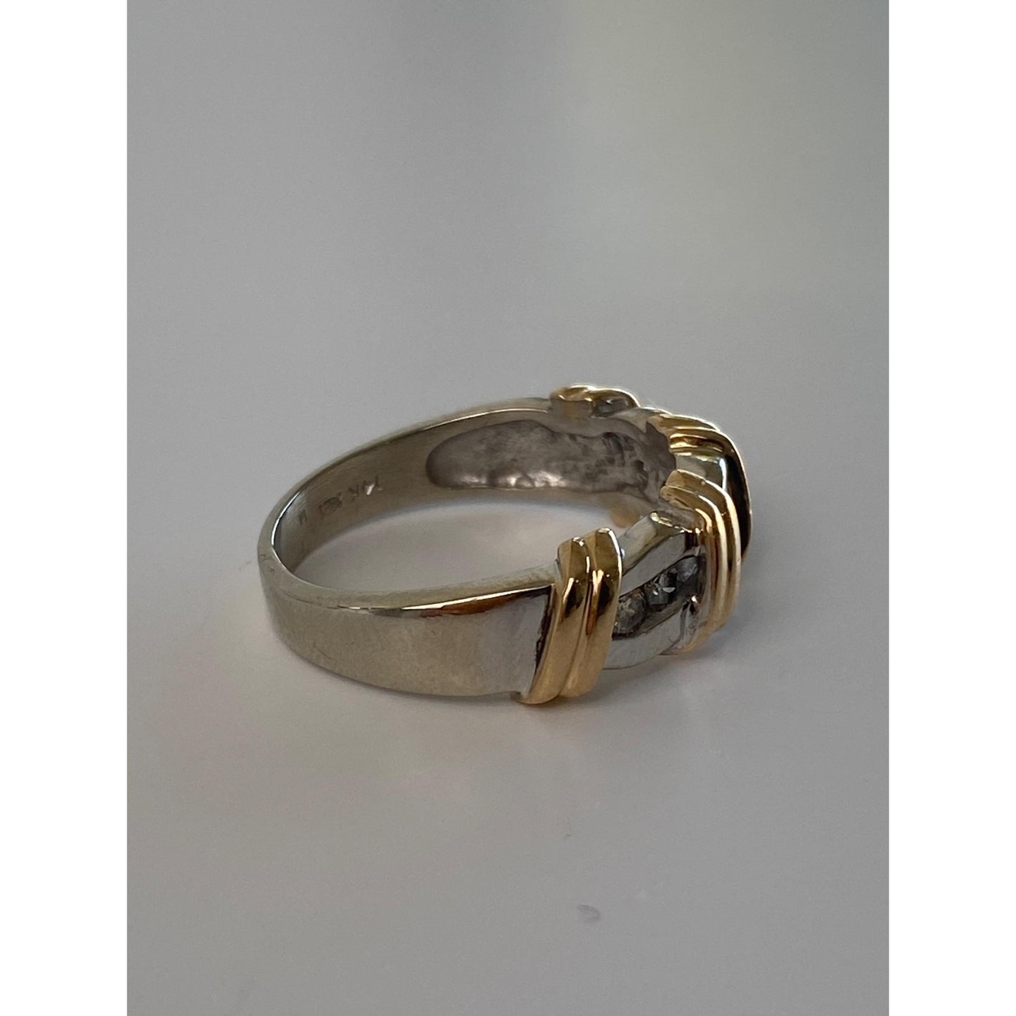 Vintage Solid 14k White & Yellow Gold Diamond Ring Band - Size 7.25