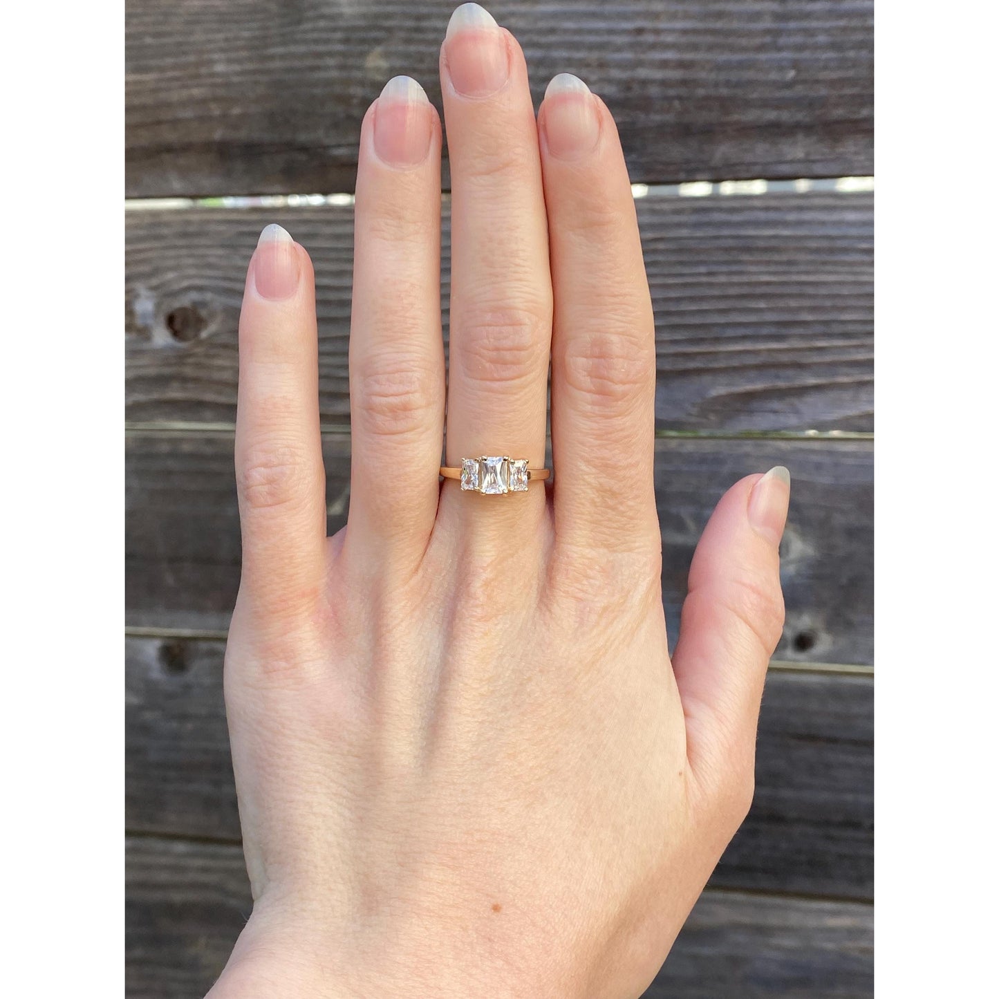 Solid 10k Yellow Gold Clear Cubic Zirconia Row Ring - Size 6.5