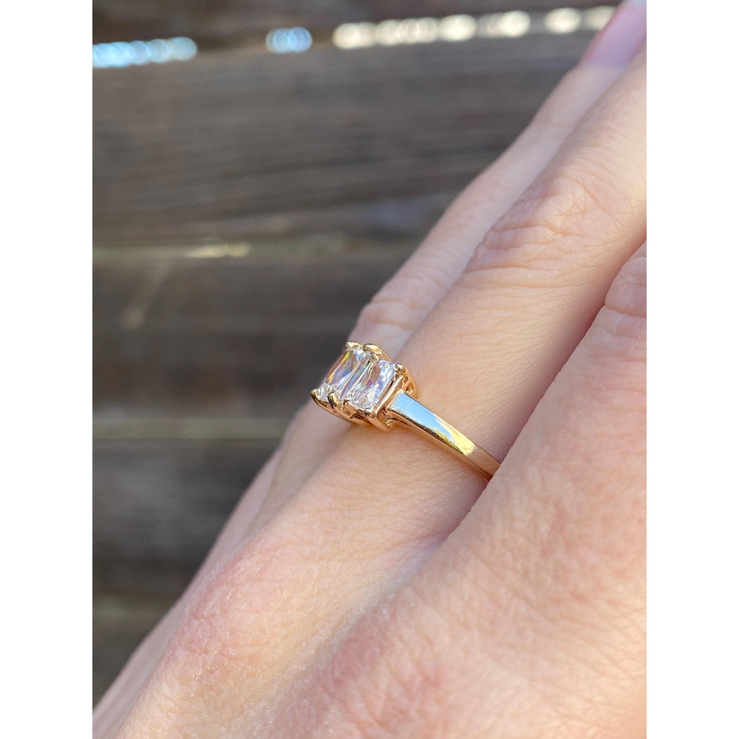 Solid 10k Yellow Gold Clear Cubic Zirconia Row Ring - Size 6.5