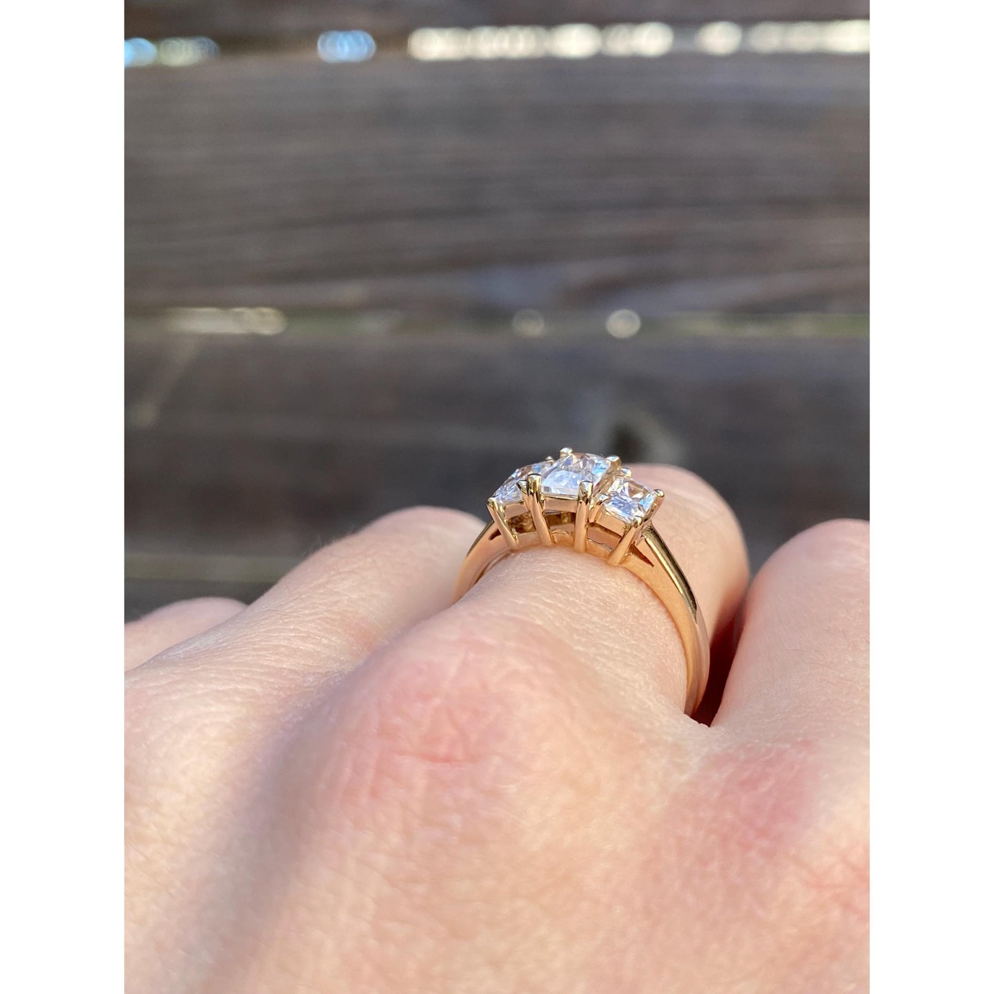 Solid 10k Yellow Gold Clear Cubic Zirconia Row Ring - Size 6.5