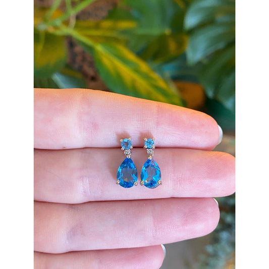 Vintage Solid 14k White Gold Topaz Drop Earrings