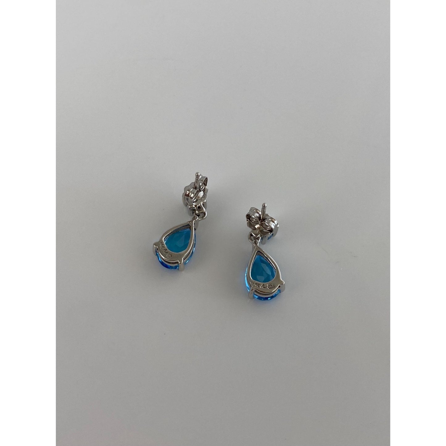 Vintage Solid 14k White Gold Topaz Drop Earrings