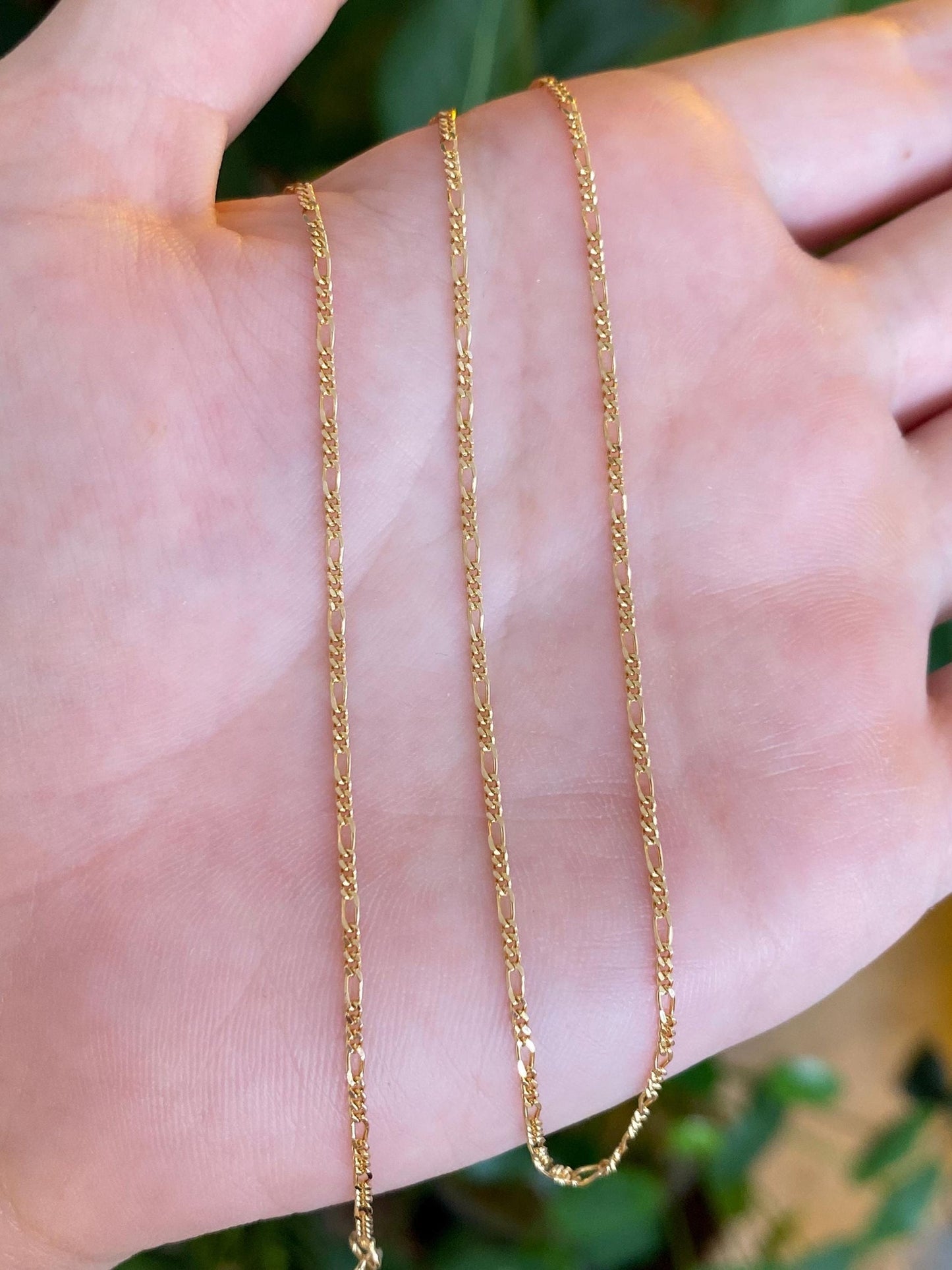 Vintage Solid 14k Yellow Gold Dainty Figaro Chain Necklace - 18.25 inches
